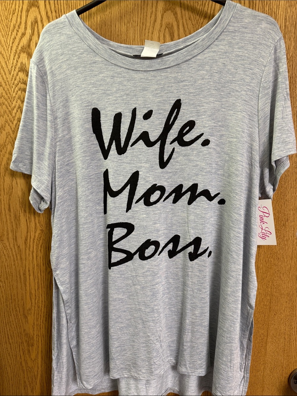 BLVD‎ Light Heather Gray Tee with Black "Wife. Mom. Boss." Script